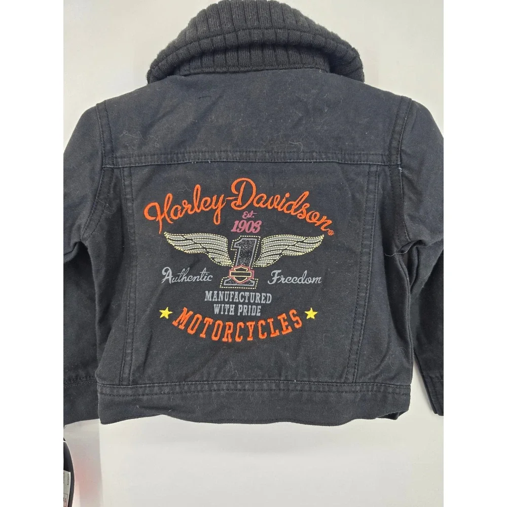 Harley-Davidson Girls Black Poplin Jacket Ribbed Collar Embroidered‎ 2T NWT